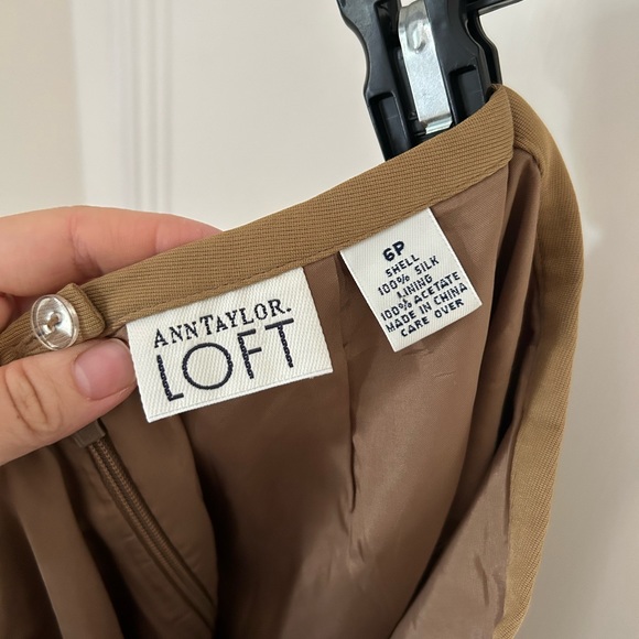 Vintage Ann Taylor Loft Silk Pencil Skirt Lined 6P Petite Camel Tan - Picture 3 of 9